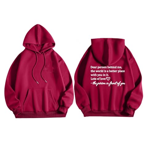 SPSMOKH Damen Hoodies Dear Person Behind Me Print Personalisierter Hoodie Oversized Sweatshirt Trendy Pullover Langarm Bluse Casual Kapuzenpullover Tops mit Kordelzug Hoodie (Rot, S) von SPSMOKH