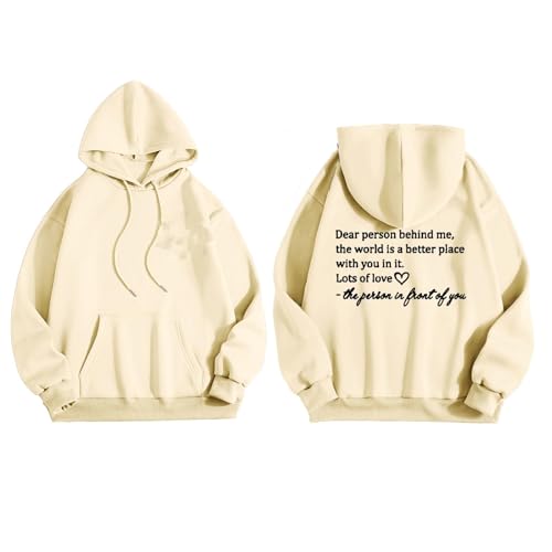 SPSMOKH Damen Hoodies Dear Person Behind Me Print Personalized Hoodie Oversized Sweatshirt Trendy Pullover Langarm Bluse Casual Hooded Sweatershirt Tops mit Kordelzug Hoodie (Beige, XXL) von SPSMOKH