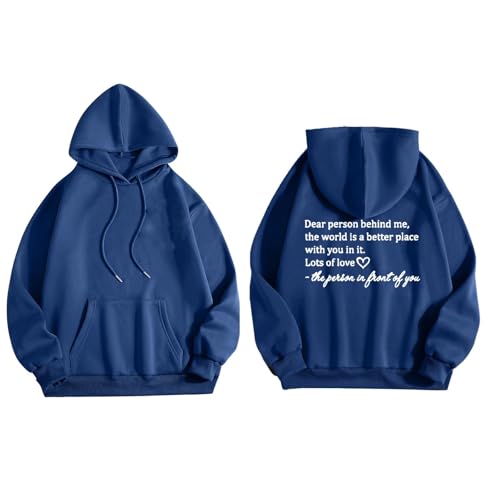 SPSMOKH Damen Hoodies Dear Person Behind Me Print Personalized Hoodie Oversized Sweatshirt Trendy Pullover Langarm Bluse Casual Hooded Sweatershirt Tops mit Kordelzug Hoodie (Blau, XXL) von SPSMOKH