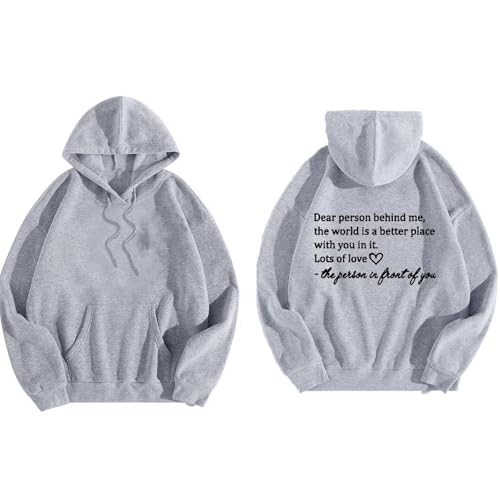 SPSMOKH Damen Hoodies Dear Person Behind Me Print Personalized Hoodie Oversized Sweatshirt Trendy Pullover Langarm Bluse Casual Hooded Sweatershirt Tops mit Kordelzug Hoodie (Grau, L) von SPSMOKH