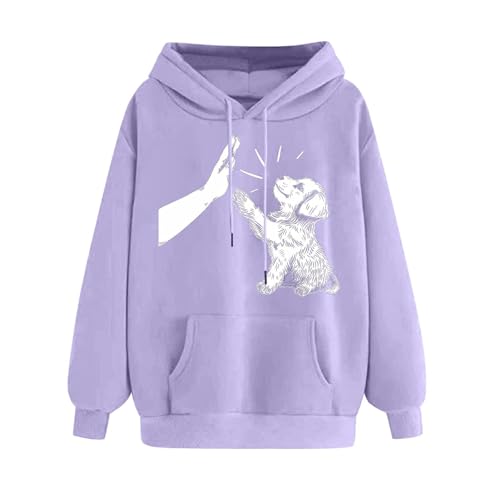 SPSMOKH Damen-Kapuzenpullover mit Hunde-Druck, lässiges Sport-Sweatshirt mit großen Taschen, Haustierliebhaber-Oberteil, übergroßer Langarm-Pullover, weich, bequem für den täglichen Gebrauch (UK von SPSMOKH