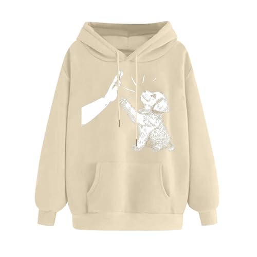 SPSMOKH Damen-Kapuzenpullover mit Hundedruck, lässiges Sport-Sweatshirt mit großen Taschen, Haustierliebhaber-Oberteil, übergroßer Langarm-Pullover, weich, bequem für den täglichen Gebrauch (UK von SPSMOKH
