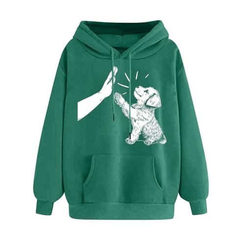 SPSMOKH Damen-Kapuzenpullover mit Hundedruck, lässiges Sport-Sweatshirt mit großen Taschen, Haustierliebhaber-Oberteil, übergroßer Langarm-Pullover, weich, bequem für den täglichen Gebrauch (UK von SPSMOKH