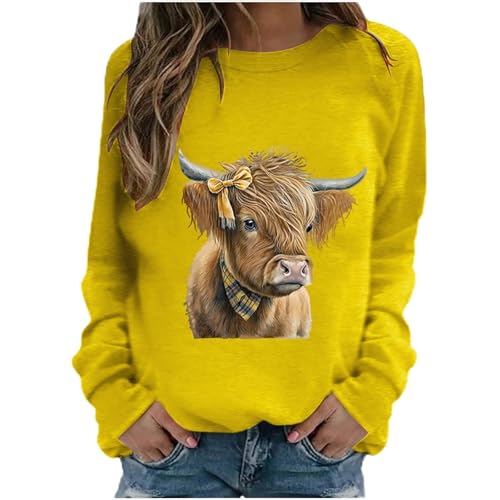 SPSMOKH Damen-Langarm-Top, Hochlandkuh, Rundhalsausschnitt, Kawaii-Kuh-Buchstaben-Druck, lässiger Pullover, langärmelig, Teenager, Mädchen, Basic-Sweatshirt, Schule, Junioren für Damen (Gelb, XXL) SPSMOKH Damen-Langarm-Top, Hochlandkuh, Rundhalsausschnitt, Kawaii-Kuh-Buchstaben-Druck, lässiger Pullover, langärmelig, Teenager, Mädchen, Basic-Sweatshirt, Schule, Junioren für Damen (Gelb, XXL) von SPSMOKH