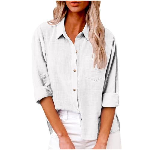 SPSMOKH Damen-Langarmbluse aus Baumwollleinen, Button-Down-Hemd für Business, Büro, Arbeit, lässig, Tunika, Tops, übergroß, einfarbig, lockere Passform, elegante T-Shirts in Übergröße (02 Weiß, 5XL) SPSMOKH Damen-Langarmbluse aus Baumwollleinen, Button-Down-Hemd für Business, Büro, Arbeit, lässig, Tunika, Tops, übergroß, einfarbig, lockere Passform, elegante T-Shirts in Übergröße (02 Weiß, 5XL) von SPSMOKH