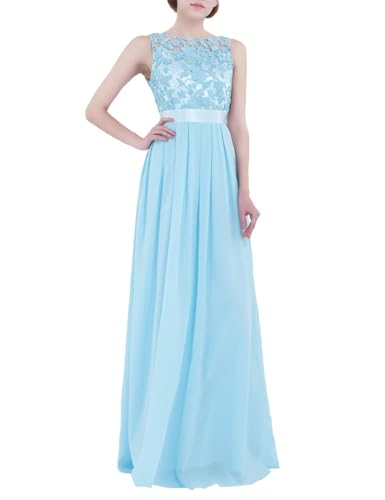 SPSMOKH Damen Maxikleid mit Blumenmuster, Spitze, Chiffon, Brautjungfer, lang, für Hochzeit, Party, Abschlussball, formelle Abendkleider (Himmelblau, Größe 42) von SPSMOKH