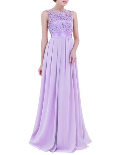 SPSMOKH Damen Maxikleid mit Blumenmuster, Spitze, Chiffon, Brautjungfer, lang, für Hochzeit, Party, Abschlussball, formelle Abendkleider (Lavendel, Größe 42) von SPSMOKH