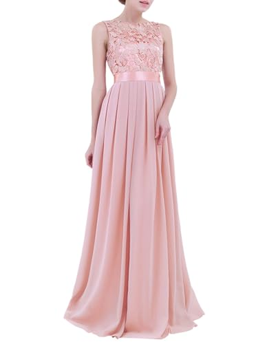 SPSMOKH Damen Maxikleid mit Blumenmuster, Spitze, Chiffon, Brautjungfer, lang, für Hochzeit, Party, Abschlussball, formelle Abendkleider (Perlrosa, Größe 48) von SPSMOKH