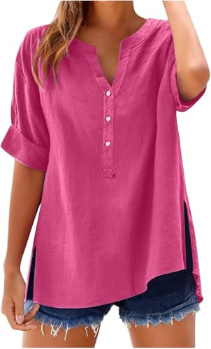 SPSMOKH Damen-Oberteil, Baumwoll-Leinen-Hemd, Sommer, V-Ausschnitt, Knopfleiste, kurzärmelig, Damenbluse, T-Shirts, einfarbig, Arbeit, lässig, übergroß, lockere Blusen, Alltag, Damen-Top, Tuchverkauf SPSMOKH Damen-Oberteil, Baumwoll-Leinen-Hemd, Sommer, V-Ausschnitt, Knopfleiste, kurzärmelig, Damenbluse, T-Shirts, einfarbig, Arbeit, lässig, übergroß, lockere Blusen, Alltag, Damen-Top, Tuchverkauf von SPSMOKH
