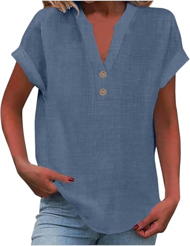 SPSMOKH Damen-Oberteil, Baumwoll-Leinen-Hemd, Sommer, V-Ausschnitt, Knopfleiste, kurzärmelig, Damenbluse, T-Shirts, einfarbig, Arbeit, lässig, übergroß, lockere Blusen, Alltag, Damenoberteil, Stoff SPSMOKH Damen-Oberteil, Baumwoll-Leinen-Hemd, Sommer, V-Ausschnitt, Knopfleiste, kurzärmelig, Damenbluse, T-Shirts, einfarbig, Arbeit, lässig, übergroß, lockere Blusen, Alltag, Damenoberteil, Stoff von SPSMOKH