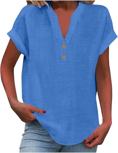 SPSMOKH Damen-Oberteil, Baumwoll-Leinenhemd, Sommer, V-Ausschnitt, Knopfleiste, kurzärmelig, Damenbluse, T-Shirts, einfarbig, Arbeit, lässig, übergroß, lockere Blusen, Alltag, Damen, Oberteil, Stoff SPSMOKH Damen-Oberteil, Baumwoll-Leinenhemd, Sommer, V-Ausschnitt, Knopfleiste, kurzärmelig, Damenbluse, T-Shirts, einfarbig, Arbeit, lässig, übergroß, lockere Blusen, Alltag, Damen, Oberteil, Stoff von SPSMOKH