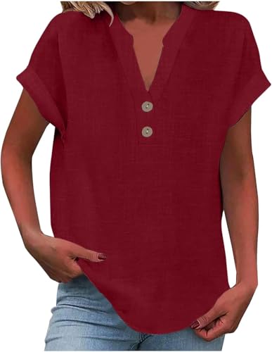 SPSMOKH Damen-Oberteil, Baumwoll-Leinenhemd, Sommer, V-Ausschnitt, Knopfleiste, kurzärmelig, Damenbluse, T-Shirts, einfarbig, Arbeit, lässig, übergroß, lockere Blusen, Alltag, Damenoberteil, Stoff SPSMOKH Damen-Oberteil, Baumwoll-Leinenhemd, Sommer, V-Ausschnitt, Knopfleiste, kurzärmelig, Damenbluse, T-Shirts, einfarbig, Arbeit, lässig, übergroß, lockere Blusen, Alltag, Damenoberteil, Stoff von SPSMOKH