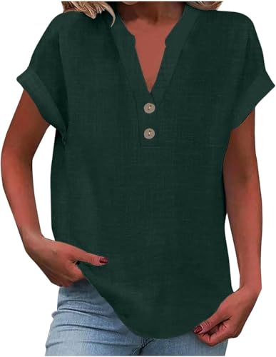 SPSMOKH Damen-Oberteil, Baumwoll-Leinenhemd, Sommer, V-Ausschnitt, Knopfleiste, kurzärmelig, Damenbluse, T-Shirts, einfarbig, Arbeit, lässig, übergroß, lockere Blusen, Alltag, Damenoberteil, Stoff SPSMOKH Damen-Oberteil, Baumwoll-Leinenhemd, Sommer, V-Ausschnitt, Knopfleiste, kurzärmelig, Damenbluse, T-Shirts, einfarbig, Arbeit, lässig, übergroß, lockere Blusen, Alltag, Damenoberteil, Stoff von SPSMOKH