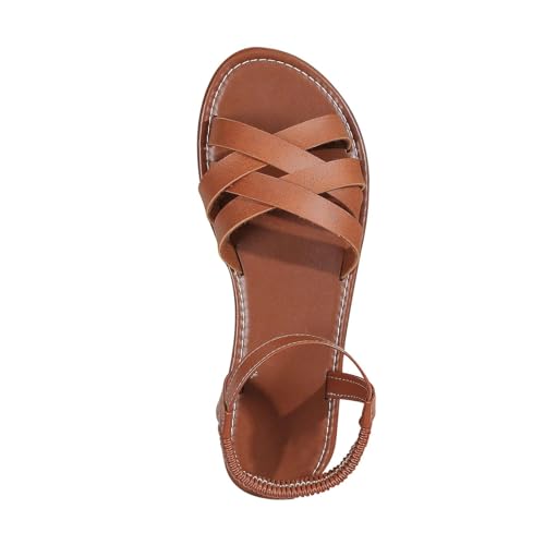 SPSMOKH Damen-Sandalen, Slingback, flache Füße, Leder, römische Sandalen, Freizeit, Reisen, atmungsaktiv, Flip-Flop, breite Passform, Hausschuhe, Sommer, Strandschuhe für drinnen und draußen (Braun SPSMOKH Damen-Sandalen, Slingback, flache Füße, Leder, römische Sandalen, Freizeit, Reisen, atmungsaktiv, Flip-Flop, breite Passform, Hausschuhe, Sommer, Strandschuhe für drinnen und draußen (Braun von SPSMOKH
