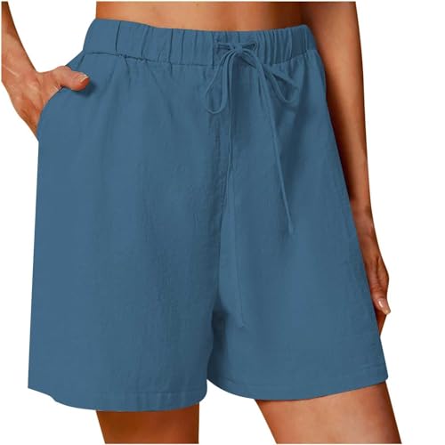 SPSMOKH Damen-Shorts aus Leinen mit Taschen, elastische Taille, Kordelzug, Fitness-Shorts, lässige Pyjama-Shorts, einfarbig, lockere Passform für Fitness, Yoga, Strand, Größe 4XL (Marineblau, Größe SPSMOKH Damen-Shorts aus Leinen mit Taschen, elastische Taille, Kordelzug, Fitness-Shorts, lässige Pyjama-Shorts, einfarbig, lockere Passform für Fitness, Yoga, Strand, Größe 4XL (Marineblau, Größe von SPSMOKH