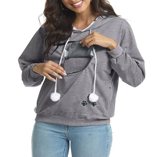 SPSMOKH Damen Übergroßer Haustier-Kapuzenpullover mit Tasche, Kängurutasche, lustiger Katzenhalter, Kapuzen-Sweatshirt für UK-Freizeitkleidung (Grau, Größe 4XL) von SPSMOKH