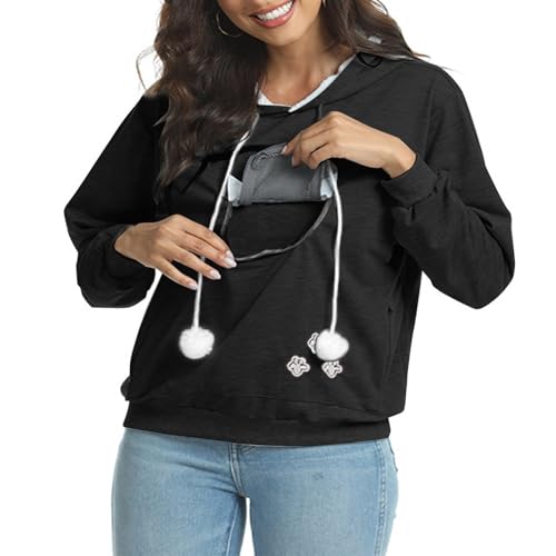 SPSMOKH Damen Übergroßer Haustier-Kapuzenpullover mit Tasche, Kängurutasche, lustiger Katzenhalter, Kapuzen-Sweatshirt für UK-Freizeitkleidung (Schwarz, Größe 4XL) von SPSMOKH