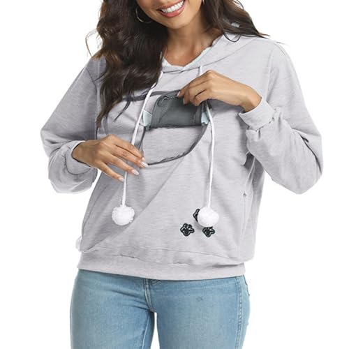 SPSMOKH Damen Übergroßer Haustier-Kapuzenpullover mit Tasche, Kängurutasche, lustiger Katzenhalter, Kapuzen-Sweatshirt für UK-Freizeitkleidung (Weiß, S) von SPSMOKH