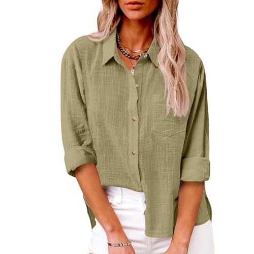 SPSMOKH Damenbluse aus Baumwollleinen, langärmelig, Button-Down-Shirt, für Büro, Arbeit, lässig, Tunika, Tops, übergroß, einfarbig, lockere Passform, elegante T-Shirts in Übergröße (04 Beige, L) SPSMOKH Damenbluse aus Baumwollleinen, langärmelig, Button-Down-Shirt, für Büro, Arbeit, lässig, Tunika, Tops, übergroß, einfarbig, lockere Passform, elegante T-Shirts in Übergröße (04 Beige, L) von SPSMOKH