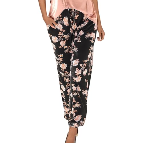 SPSMOKH Haremshose für Damen, Bohemian-Stil, Retro-Blumendruck, hohe Taille, plissierter Bund, Tasche, Freizeithose, lockere Yogahose, lässig, Sommer, Strand, Leinenhose (#A03, L) von SPSMOKH