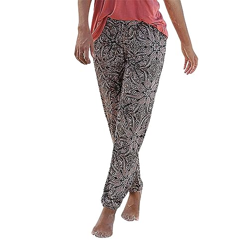 SPSMOKH Haremshose für Damen, Bohemian-Stil, Retro-Blumendruck, hohe Taille, plissierter Bund, Tasche, Freizeithose, lockere Yogahose, lässig, Sommer, Strand, Leinenhose (#A11, XXL) von SPSMOKH