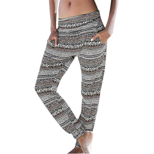 SPSMOKH Haremshose für Damen, Bohemian-Stil, Retro-Blumendruck, hohe Taille, plissierter Bund, Tasche, Freizeithose, lockere Yogahose, lässig, Sommer, Strand, Leinenhose (#A13, S) von SPSMOKH