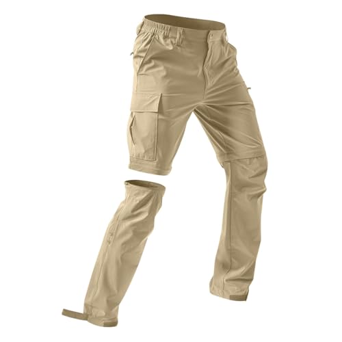 SPSMOKH Herren 3 in 1 Zip Off Cargo Hose Wasserdicht Schnell Trocknende Taktische Hose Abnehmbar in Shorts/Wanderhose mit 5 Taschen (Khaki, M) von SPSMOKH
