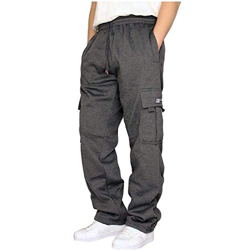 SPSMOKH Herren-Cargo-Jogginghose, Kordelzug, elastische Taille, Trainingshose mit Taschen, Baumwolle, lässig, gerades Bein, für Fitnessstudio, Joggen, Freizeit, Alltag (Dunkelgrau, M) von SPSMOKH