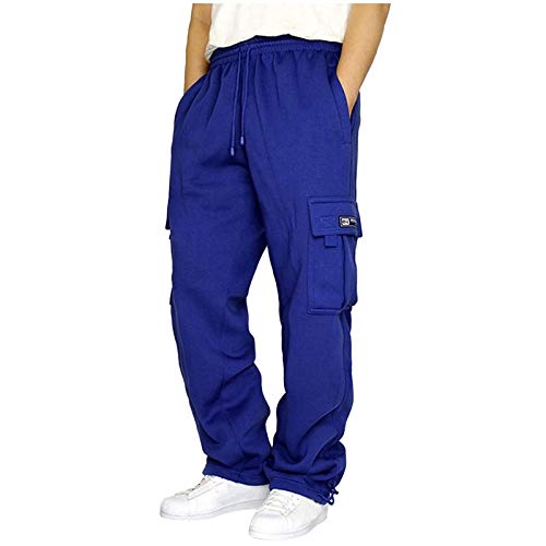 SPSMOKH Herren Cargo Jogginghose - Kordelzug Elastische Taille Trainingshose mit Taschen Baumwolle Casual Straight-Leg Hose für Gym Jogging Freizeit Alltag (Blau, M) von SPSMOKH