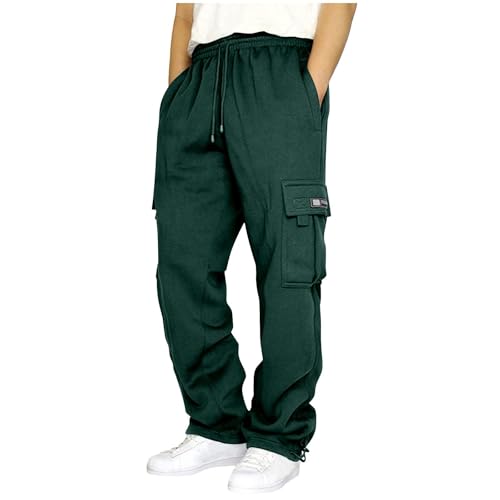 SPSMOKH Herren Cargo Jogginghose - Kordelzug Elastische Taille Trainingshose mit Taschen Baumwolle Casual Straight-Leg Hose für Gym Jogging Freizeit Alltag (Grün, 3XL) von SPSMOKH