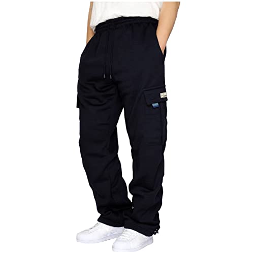 SPSMOKH Herren Cargo Jogginghose - Kordelzug Elastische Taille Trainingshose mit Taschen Baumwolle Casual Straight-Leg Hose für Gym Jogging Freizeit Alltag (Marineblau, 4XL) von SPSMOKH