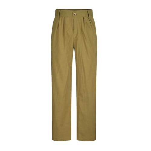 SPSMOKH Herrenhose mit geradem Bein – einfarbige Anzughose für die Arbeit, lockere Passform, vorne plissiert, formelle Twill-Baumwolle, modische Business-Hose mit Taschen, leicht (01 Armeegrün, L) von SPSMOKH