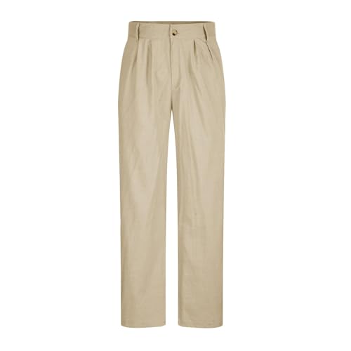 SPSMOKH Herrenhose mit geradem Bein – einfarbige Anzughose für die Arbeit, lockere Passform, vorne plissiert, formelle Twill-Baumwolle, modische Business-Hose mit Taschen, leicht (01 Khaki, XXL) von SPSMOKH