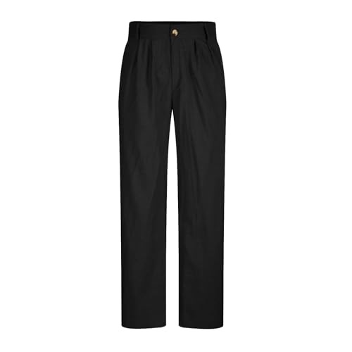 SPSMOKH Herrenhose mit geradem Bein – einfarbige Anzughose für die Arbeit, lockere Passform, vorne plissiert, formelle Twill-Baumwolle, modische Business-Hose mit Taschen, leicht (01 Schwarz, L) von SPSMOKH