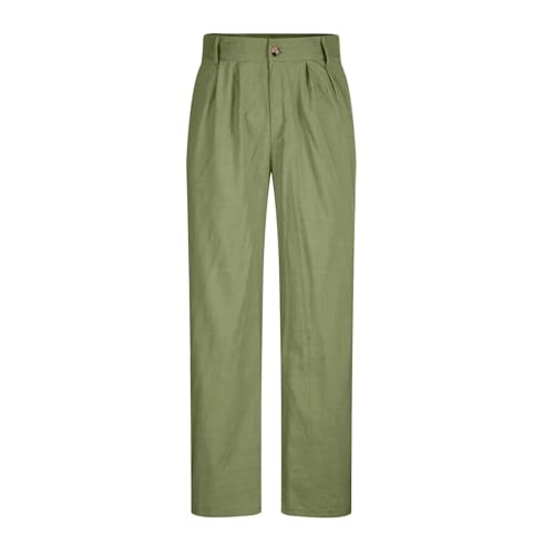 SPSMOKH Herrenhose mit geradem Bein – einfarbige Anzughose für die Arbeit, lockere Passform, vorne plissiert, formelle Twill-Baumwolle, modische Business-Hose mit Taschen, leicht (02 Armeegrün, S) von SPSMOKH