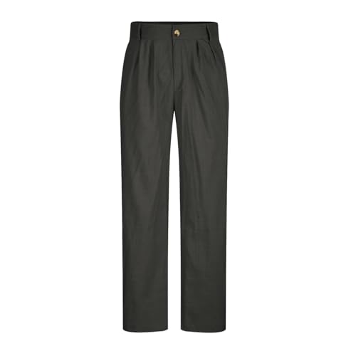 SPSMOKH Herrenhose mit geradem Bein – einfarbige Anzughose für die Arbeit, lockere Passform, vorne plissiert, formelle Twill-Baumwolle, modische Business-Hose mit Taschen, leicht (02 Dunkelgrau, M) von SPSMOKH