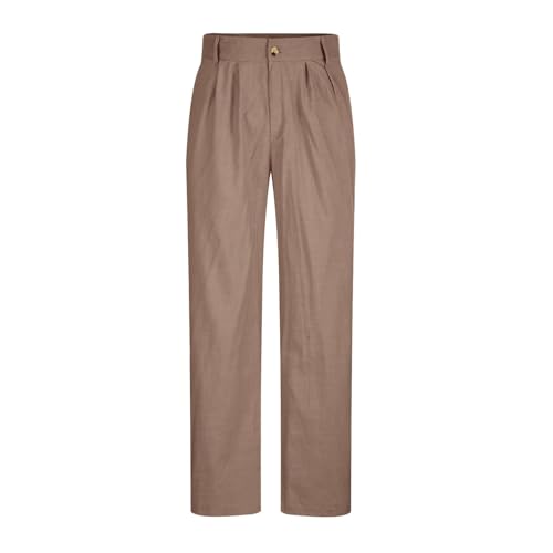 SPSMOKH Herrenhose mit geradem Bein – einfarbige Anzughose für die Arbeit, lockere Passform, vorne plissiert, formelle Twill-Baumwolle, modische Business-Hose mit Taschen, leicht (02 Khaki, XXL) von SPSMOKH