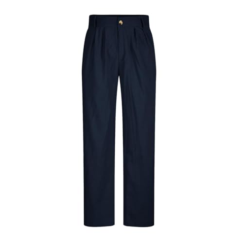 SPSMOKH Herrenhose mit geradem Bein – einfarbige Anzughose für die Arbeit, lockere Passform, vorne plissiert, formelle Twill-Baumwolle, modische Business-Hose mit Taschen, leicht (02 Navy, M) von SPSMOKH