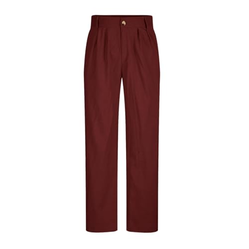 SPSMOKH Herrenhose mit geradem Bein – einfarbige Anzughose für die Arbeit, lockere Passform, vorne plissiert, formelle Twill-Baumwolle, modische Business-Hose mit Taschen, leicht (02 Weinrot, 3XL) von SPSMOKH