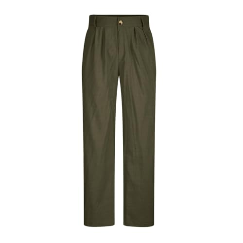 SPSMOKH Herrenhose mit geradem Bein – einfarbige Anzughose für die Arbeit, lockere Passform, vorne plissiert, formelle Twill-Baumwolle, modische Business-Hose mit Taschen, leicht (03 Armeegrün, S) von SPSMOKH