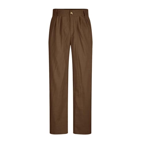 SPSMOKH Herrenhose mit geradem Bein – einfarbige Anzughose für die Arbeit, lockere Passform, vorne plissiert, formelle Twill-Baumwolle, modische Business-Hose mit Taschen, leicht (03 Braun, M) von SPSMOKH