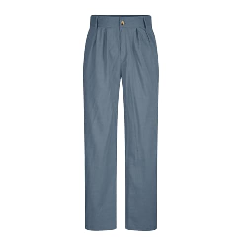 SPSMOKH Herrenhose mit geradem Bein – einfarbige Anzughose für die Arbeit, lockere Passform, vorne plissiert, formelle Twill-Baumwolle, modische Business-Hose mit Taschen, leicht (03 Hellblau, M) von SPSMOKH