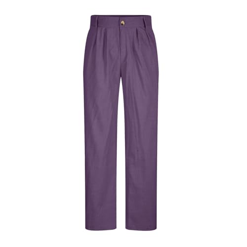 SPSMOKH Herrenhose mit geradem Bein – einfarbige Anzughose für die Arbeit, lockere Passform, vorne plissiert, formelle Twill-Baumwolle, modische Business-Hose mit Taschen, leicht (03 Lila, XXL) von SPSMOKH