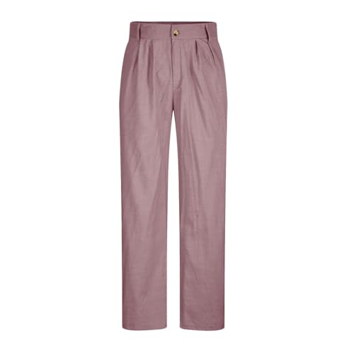 SPSMOKH Herrenhose mit geradem Bein – einfarbige Anzughose für die Arbeit, lockere Passform, vorne plissiert, formelle Twill-Baumwolle, modische Business-Hose mit Taschen, leicht (03 Pink, 3XL) von SPSMOKH