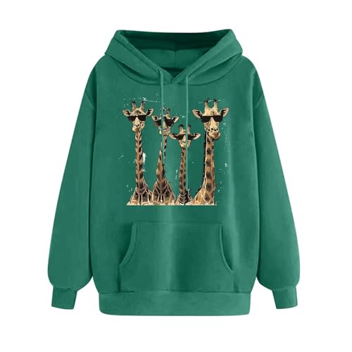SPSMOKH Kapuzenpullover für Damen, Giraffen-Druck, niedliches Sport-Sweatshirt, lässiges Langarm-Top, Kordelzug-Sweatshirt mit Tasche, UK-Übergröße, warmer Fleece-gefütterter Kapuzenpullover (Minzgrün von SPSMOKH
