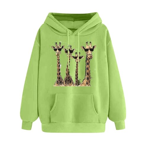 SPSMOKH Kapuzenpullover für Damen, Giraffen-Druck, niedliches Sport-Sweatshirt, lässiges Langarm-Top, Kordelzug-Sweatshirt mit Tasche, UK-Übergröße, warmer Fleece-gefütterter Kapuzenpullover (Grün, L) SPSMOKH Kapuzenpullover für Damen, Giraffen-Druck, niedliches Sport-Sweatshirt, lässiges Langarm-Top, Kordelzug-Sweatshirt mit Tasche, UK-Übergröße, warmer Fleece-gefütterter Kapuzenpullover (Grün, L) von SPSMOKH