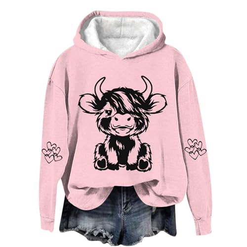 SPSMOKH Kapuzenpullover für Damen, Hochlandkuh, Rundhalsausschnitt, Kawaii-Kuh-Buchstaben-Druck, lässiger Pullover, langärmelig, Teenager, Mädchen, Basic-Sweatshirt, Schule, Junioren für Damen (Rosa SPSMOKH Kapuzenpullover für Damen, Hochlandkuh, Rundhalsausschnitt, Kawaii-Kuh-Buchstaben-Druck, lässiger Pullover, langärmelig, Teenager, Mädchen, Basic-Sweatshirt, Schule, Junioren für Damen (Rosa von SPSMOKH