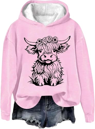 SPSMOKH Kapuzenpullover für Damen, Motiv: Hochlandkuh, Rundhalsausschnitt, Kawaii-Kuh-Buchstaben-Druck, langärmelig, für Teenager, Mädchen, Basic-Sweatshirt, Schule, Junior-Top, lässiger Pullover SPSMOKH Kapuzenpullover für Damen, Motiv: Hochlandkuh, Rundhalsausschnitt, Kawaii-Kuh-Buchstaben-Druck, langärmelig, für Teenager, Mädchen, Basic-Sweatshirt, Schule, Junior-Top, lässiger Pullover von SPSMOKH