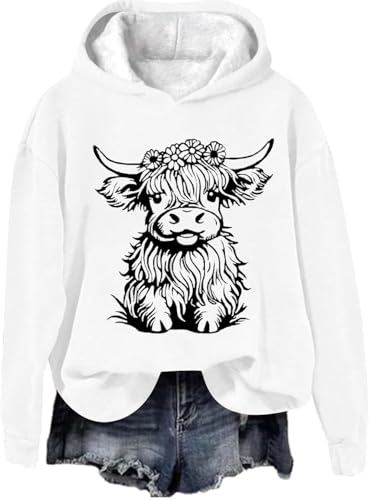 SPSMOKH Kapuzenpullover für Damen, Motiv: Hochlandkuh, Rundhalsausschnitt, Kawaii-Kuh-Buchstaben-Druck, langärmelig, für Teenager, Mädchen, Basic-Sweatshirt, Schule, Junior-Top, lässiger Pullover SPSMOKH Kapuzenpullover für Damen, Motiv: Hochlandkuh, Rundhalsausschnitt, Kawaii-Kuh-Buchstaben-Druck, langärmelig, für Teenager, Mädchen, Basic-Sweatshirt, Schule, Junior-Top, lässiger Pullover von SPSMOKH