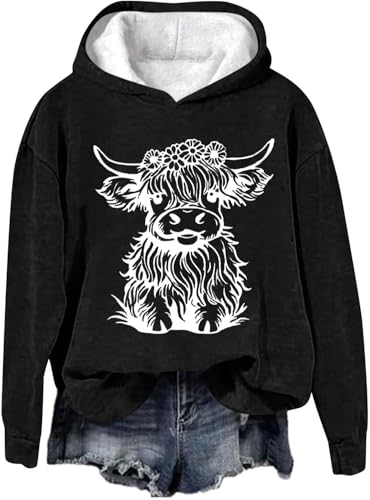 SPSMOKH Kapuzenpullover für Damen, Motiv: Hochlandkuh, Rundhalsausschnitt, Kawaii-Kuh-Buchstaben-Druck, langärmelig, für Teenager, Mädchen, Basic-Sweatshirt, Schule, Junior-Top, lässiger Pullover SPSMOKH Kapuzenpullover für Damen, Motiv: Hochlandkuh, Rundhalsausschnitt, Kawaii-Kuh-Buchstaben-Druck, langärmelig, für Teenager, Mädchen, Basic-Sweatshirt, Schule, Junior-Top, lässiger Pullover von SPSMOKH